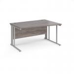 Maestro 25 right hand wave desk 1400mm wide - silver cable managed leg frame, grey oak top MCM14WRSGO