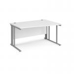 Maestro 25 right hand wave desk 1400mm wide - silver cable managed leg frame, white top MCM14WRSWH