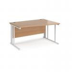 Maestro 25 right hand wave desk 1400mm wide - white cable managed leg frame, beech top MCM14WRWHB
