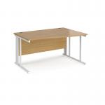 Maestro 25 right hand wave desk 1400mm wide - white cable managed leg frame, oak top MCM14WRWHO