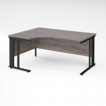 Maestro 25 left hand ergonomic desk 1600mm wide - black cable managed leg frame, grey oak top MCM16ELKGO