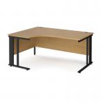 Maestro 25 left hand ergonomic desk 1600mm wide - black cable managed leg frame, oak top MCM16ELKO