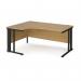 Maestro 25 left hand ergonomic desk 1600mm wide - black cable managed leg frame, oak top MCM16ELKO