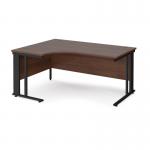 Maestro 25 left hand ergonomic desk 1600mm wide - black cable managed leg frame, walnut top MCM16ELKW