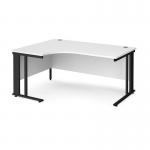Maestro 25 left hand ergonomic desk 1600mm wide - black cable managed leg frame and white top