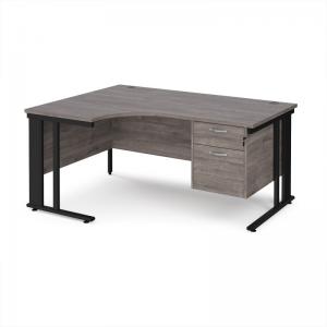 Maestro 25 left hand ergonomic desk 1600mm wide with 2 drawer pedestal