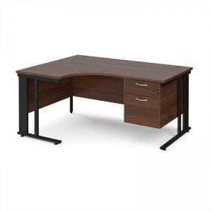 Maestro 25 left hand ergonomic desk 1600mm wide with 2 drawer pedestal