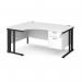 Maestro 25 left hand ergonomic desk 1600mm wide with 2 drawer pedestal - black cable managed leg frame, white top MCM16ELP2KWH