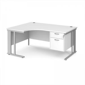 Maestro 25 left hand ergonomic desk 1600mm wide with 2 drawer pedestal