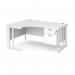 Maestro 25 left hand ergonomic desk 1600mm wide with 2 drawer pedestal - white cable managed leg frame, white top MCM16ELP2WHWH