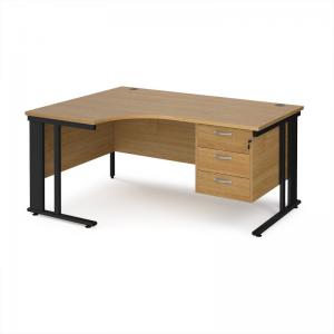 Maestro 25 left hand ergonomic desk 1600mm wide with 3 drawer pedestal