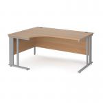 Maestro 25 left hand ergonomic desk 1600mm wide - silver cable managed leg frame, beech top MCM16ELSB