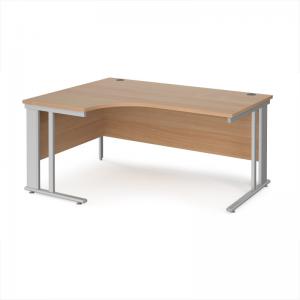 Maestro 25 left hand ergonomic desk 1600mm wide - silver cable managed