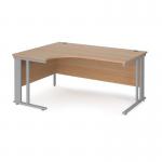 Maestro 25 left hand ergonomic desk 1600mm wide - silver cable managed leg frame and beech top