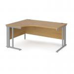 Maestro 25 left hand ergonomic desk 1600mm wide - silver cable managed leg frame and oak top