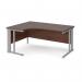 Maestro 25 left hand ergonomic desk 1600mm wide - silver cable managed leg frame, walnut top MCM16ELSW