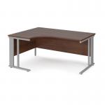 Maestro 25 left hand ergonomic desk 1600mm wide - silver cable managed leg frame and walnut top