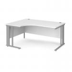 Maestro 25 left hand ergonomic desk 1600mm wide - silver cable managed leg frame, white top MCM16ELSWH