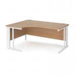 Maestro 25 left hand ergonomic desk 1600mm wide - white cable managed leg frame, beech top MCM16ELWHB