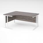 Maestro 25 left hand ergonomic desk 1600mm wide - white cable managed leg frame, grey oak top MCM16ELWHGO