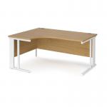 Maestro 25 left hand ergonomic desk 1600mm wide - white cable managed leg frame, oak top MCM16ELWHO