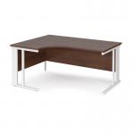 Maestro 25 left hand ergonomic desk 1600mm wide - white cable managed leg frame, walnut top MCM16ELWHW