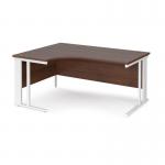 Maestro 25 left hand ergonomic desk 1600mm wide - white cable managed leg frame and walnut top