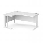 Maestro 25 left hand ergonomic desk 1600mm wide - white cable managed leg frame and white top