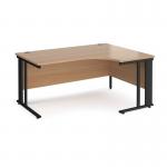 Maestro 25 right hand ergonomic desk 1600mm wide - black cable managed leg frame, beech top MCM16ERKB