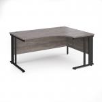 Maestro 25 right hand ergonomic desk 1600mm wide - black cable managed leg frame, grey oak top MCM16ERKGO