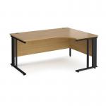 Maestro 25 right hand ergonomic desk 1600mm wide - black cable managed leg frame, oak top MCM16ERKO