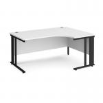 Maestro 25 right hand ergonomic desk 1600mm wide - black cable managed leg frame, white top MCM16ERKWH