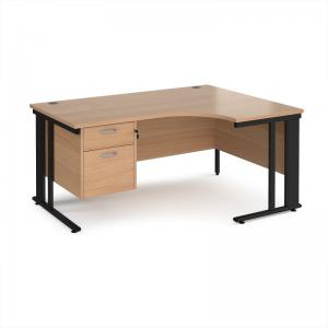 Maestro 25 right hand ergonomic desk 1600mm wide with 2 drawer
