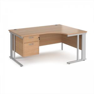 Maestro 25 right hand ergonomic desk 1600mm wide with 2 drawer