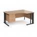 Maestro 25 right hand ergonomic desk 1600mm wide with 3 drawer pedestal - black cable managed leg frame, beech top MCM16ERP3KB