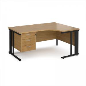 Maestro 25 right hand ergonomic desk 1600mm wide with 3 drawer