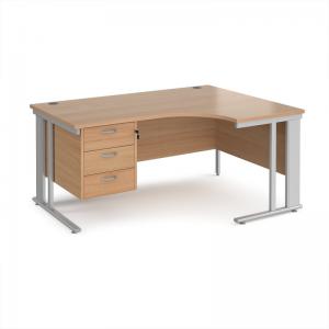 Maestro 25 right hand ergonomic desk 1600mm wide with 3 drawer