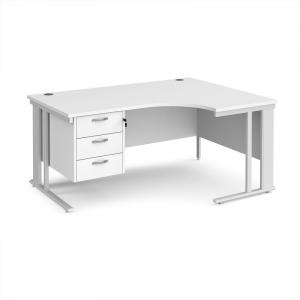 Maestro 25 right hand ergonomic desk 1600mm wide with 3 drawer