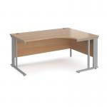 Maestro 25 right hand ergonomic desk 1600mm wide - silver cable managed leg frame, beech top MCM16ERSB
