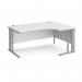 Maestro 25 right hand ergonomic desk 1600mm wide - silver cable managed leg frame, white top MCM16ERSWH