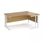 Maestro 25 right hand ergonomic desk 1600mm wide - white cable managed leg frame, oak top MCM16ERWHO