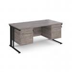 Maestro 25 straight desk 1600mm x 800mm with two x 2 drawer pedestals - black cable managed leg frame, grey oak top MCM16P22KGO