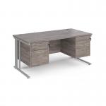 Maestro 25 straight desk 1600mm x 800mm with two x 2 drawer pedestals - silver cable managed leg frame, grey oak top MCM16P22SGO