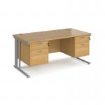 Maestro 25 straight desk 1600mm x 800mm with two x 2 drawer pedestals - silver cable managed leg frame, oak top MCM16P22SO