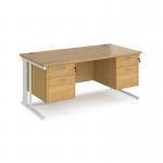 Maestro 25 straight desk 1600mm x 800mm with two x 2 drawer pedestals - white cable managed leg frame, oak top MCM16P22WHO