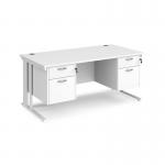 Maestro 25 straight desk 1600mm x 800mm with two x 2 drawer pedestals - white cable managed leg frame, white top MCM16P22WHWH
