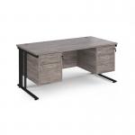 Maestro 25 straight desk 1600mm x 800mm with 2 and 3 drawer pedestals - black cable managed leg frame, grey oak top MCM16P23KGO