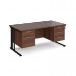 Maestro 25 straight desk 1600mm x 800mm with 2 and 3 drawer pedestals - black cable managed leg frame, walnut top MCM16P23KW