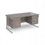 Maestro 25 straight desk 1600mm x 800mm with 2 and 3 drawer pedestals - silver cable managed leg frame, grey oak top MCM16P23SGO