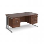 Maestro 25 straight desk 1600mm x 800mm with 2 and 3 drawer pedestals - silver cable managed leg frame, walnut top MCM16P23SW
